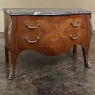 19th Century French Louis XV Marquetry Marble Top Commode