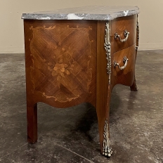 19th Century French Louis XV Marquetry Marble Top Commode