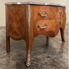 19th Century French Louis XV Marquetry Marble Top Commode