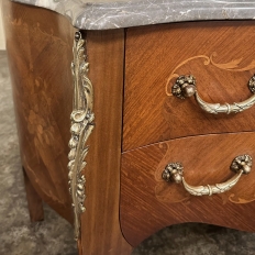 19th Century French Louis XV Marquetry Marble Top Commode