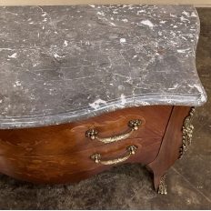 19th Century French Louis XV Marquetry Marble Top Commode