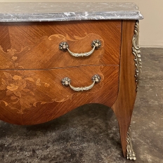 19th Century French Louis XV Marquetry Marble Top Commode