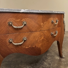 19th Century French Louis XV Marquetry Marble Top Commode