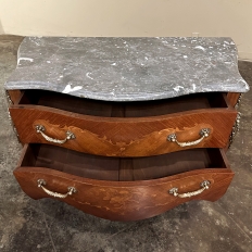 19th Century French Louis XV Marquetry Marble Top Commode