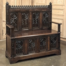 19th Century French Gothic Hall Bench