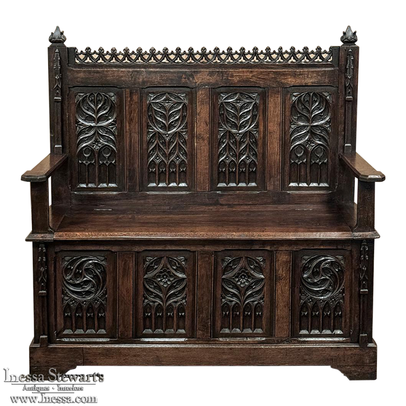 19th Century French Gothic Hall Bench