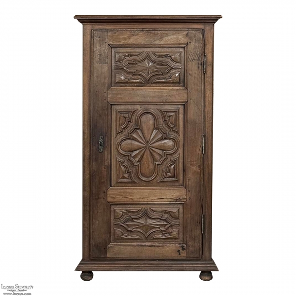 Antique Rustic Italian Piemontese Walnut Corner Cabinet