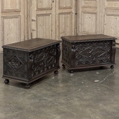 PAIR 19th Century French Gothic Revival Trunks ~ Blanket Chests