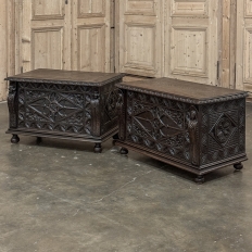 PAIR 19th Century French Gothic Revival Trunks ~ Blanket Chests