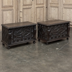 PAIR 19th Century French Gothic Revival Trunks ~ Blanket Chests