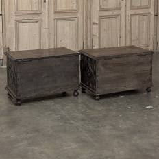 PAIR 19th Century French Gothic Revival Trunks ~ Blanket Chests