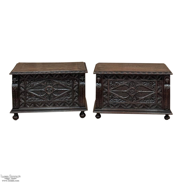 PAIR 19th Century French Gothic Revival Trunks ~ Blanket Chests