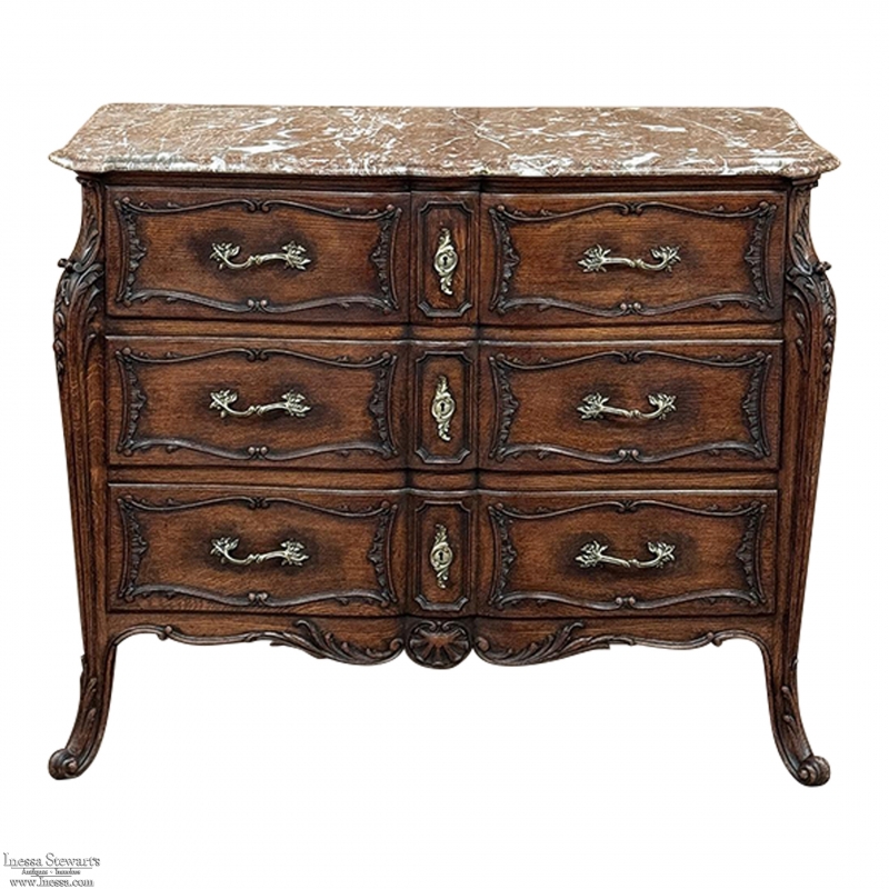 19th Century French Louis XIV Marble Top Commode ~ Chest of Drawers