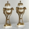 Pair Antique Carrara Marble and Bronze D'Or Cassolettes ~ Mantel Urns