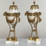 Pair Antique Carrara Marble and Bronze D'Or Cassolettes ~ Mantel Urns