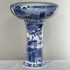 Antique Japanese Blue & White Porcelain Bowl with Pedestal