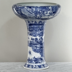 Antique Japanese Blue & White Porcelain Bowl with Pedestal