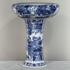 Antique Japanese Blue & White Porcelain Bowl with Pedestal