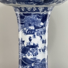 Antique Japanese Blue & White Porcelain Bowl with Pedestal