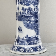 Antique Japanese Blue & White Porcelain Bowl with Pedestal