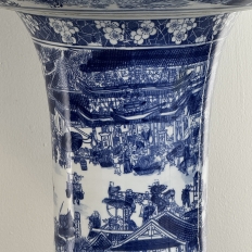 Antique Japanese Blue & White Porcelain Bowl with Pedestal