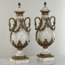 Pair Antique French Empire Cararra Marble and Bronze Cassolettes ~ Mantel Urns