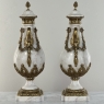 Pair Antique French Empire Cararra Marble and Bronze Cassolettes ~ Mantel Urns