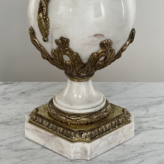 Pair Antique French Empire Cararra Marble and Bronze Cassolettes ~ Mantel Urns