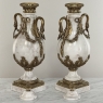 Pair Antique French Empire Cararra Marble and Bronze Cassolettes ~ Mantel Urns