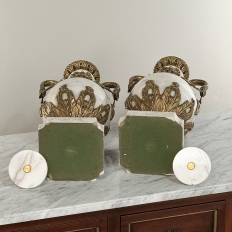 Pair Antique French Empire Cararra Marble and Bronze Cassolettes ~ Mantel Urns