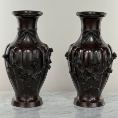 Pair Antique Japanese Bronze Vases