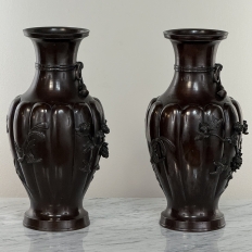 Pair Antique Japanese Bronze Vases