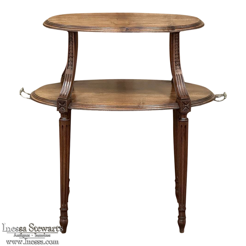 Antique French Louis XVI Walnut 2-Tiered Tea Table