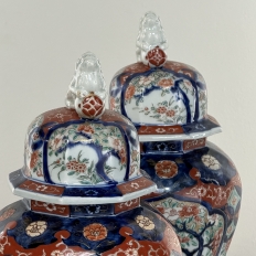 Pair 19th Century Meiji Period Japanese Imari Lidded Urns