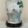 Pair Antique Chinese Porcelain Lidded Urns with Wood Bases