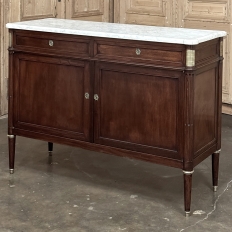 Antique French Directoire Neoclassical Mahogany Buffet with Carrara Marble