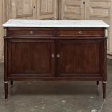 Antique French Directoire Neoclassical Mahogany Buffet with Carrara Marble