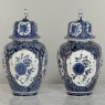 Pair Antique Blue & White Delft Lidded Urns by Boch of Belgium