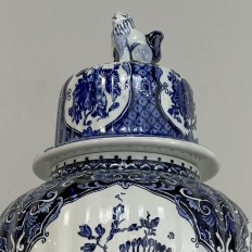 Pair Antique Blue & White Delft Lidded Urns by Boch of Belgium