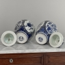 Pair Antique Blue & White Delft Lidded Urns by Boch of Belgium