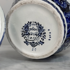 Pair Antique Blue & White Delft Lidded Urns by Boch of Belgium