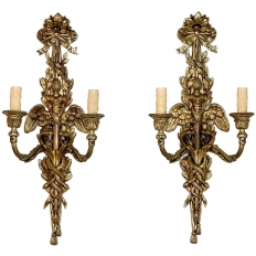 Pair Antique French Louis XVI Bronze Wall Sconces