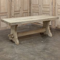 Antique Stripped Oak Rustic European Trestle Table ~ Dining Table