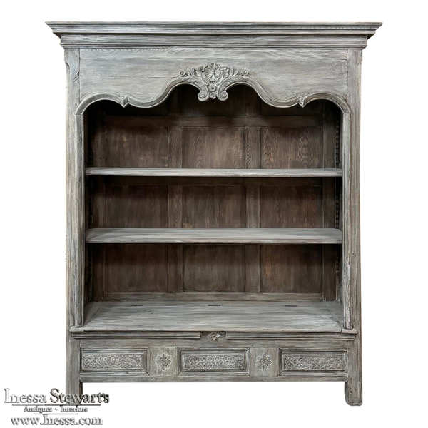 18th Century French Country Louis XIV Open Whitewashed Bookcase ~ Bibliotheque