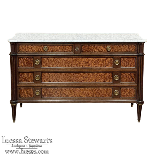 Antique French Louis XVI Mahogany Commode ~ Chest of Drawers with Carrara Marble