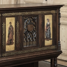 19th Century Italian Gothic Walnut Raised Buffet with Painted Panels