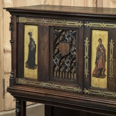 19th Century Italian Gothic Walnut Raised Buffet with Painted Panels