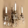 Pair Solid Brass & Crystal French Style Wall Sconces