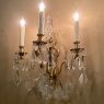 Pair Solid Brass & Crystal French Style Wall Sconces