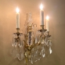 Pair Solid Brass & Crystal French Style Wall Sconces